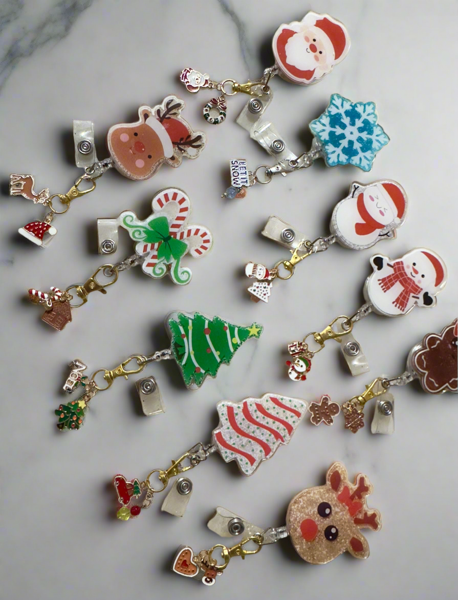 Christmas Retractable ID Badge Reels with Charms