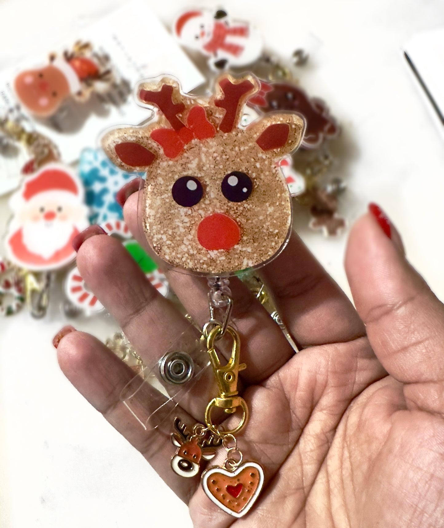 Christmas Retractable ID Badge Reels with Charms