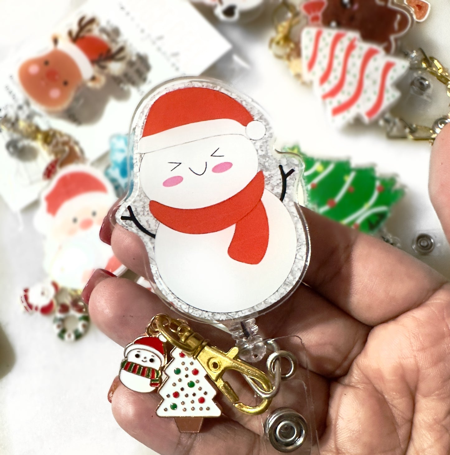 Christmas Retractable ID Badge Reels with Charms