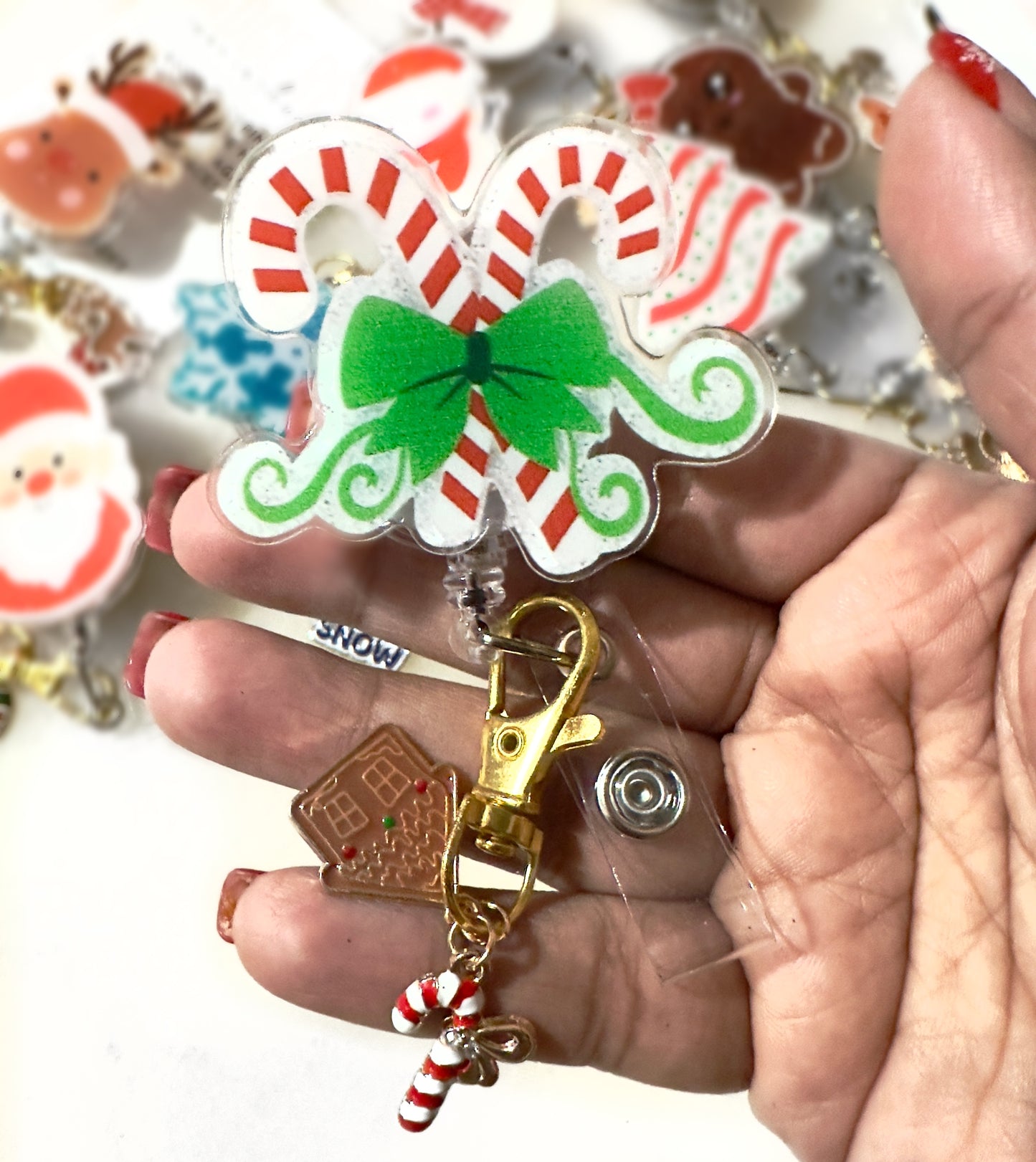 Christmas Retractable ID Badge Reels with Charms