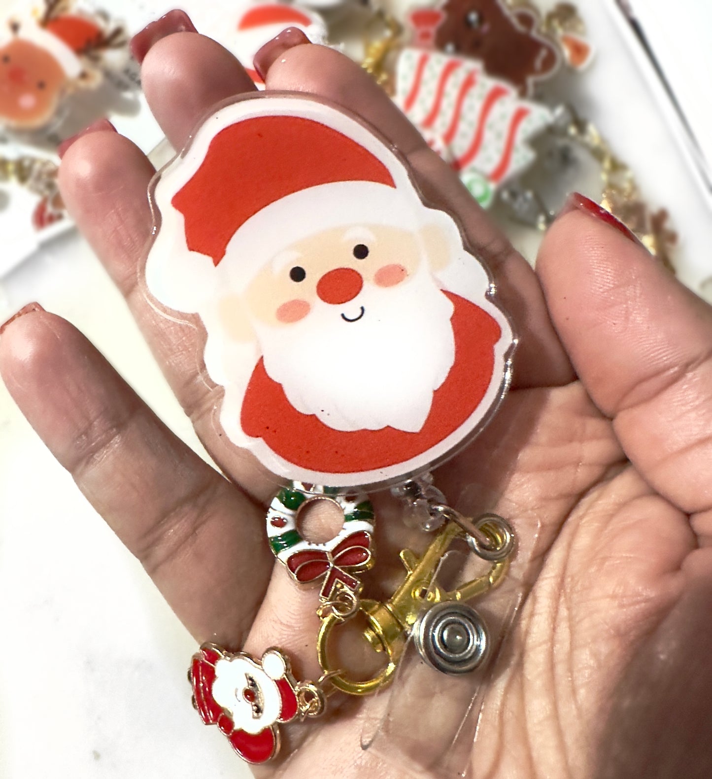 Christmas Retractable ID Badge Reels with Charms