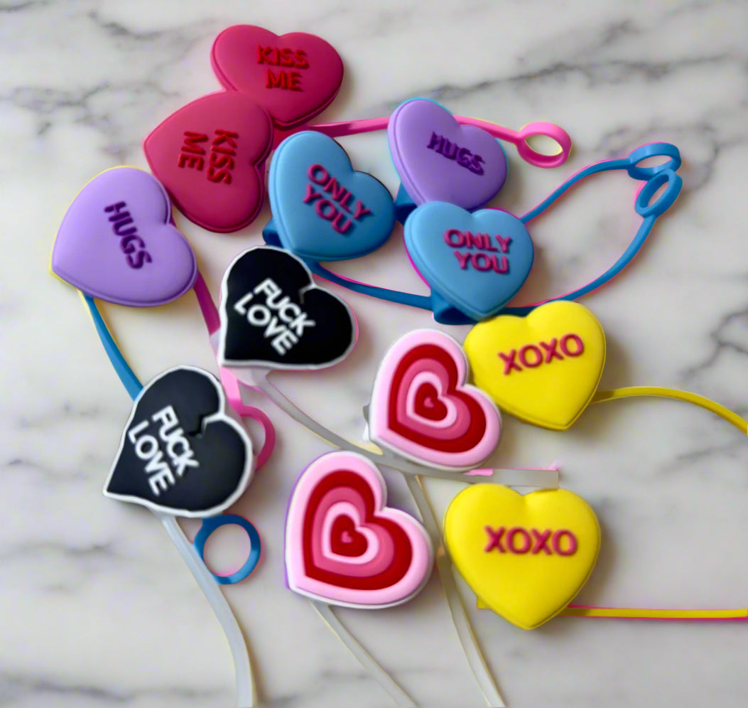 Candy Heart Silicone Straw Topper Covers for Stanley Straws