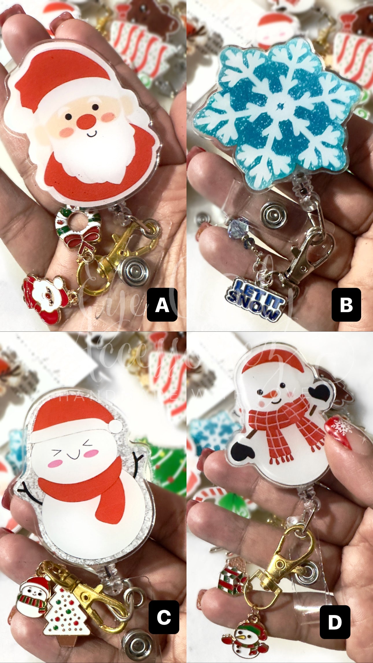 Christmas Retractable ID Badge Reels with Charms