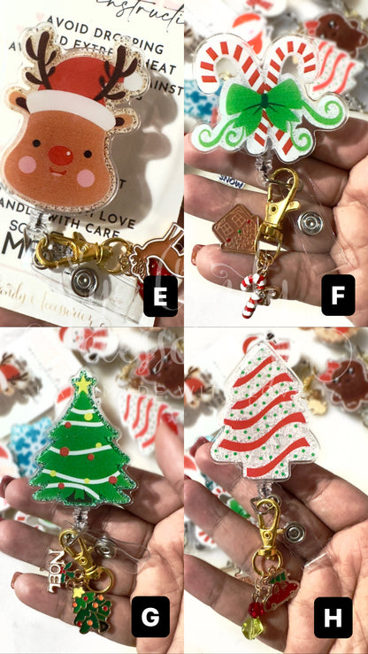 Christmas Retractable ID Badge Reels with Charms