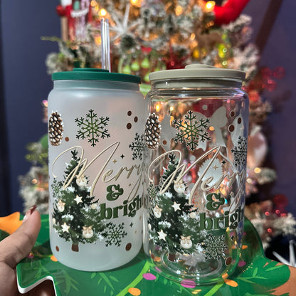 Merry & Bright 16oz Glass Can