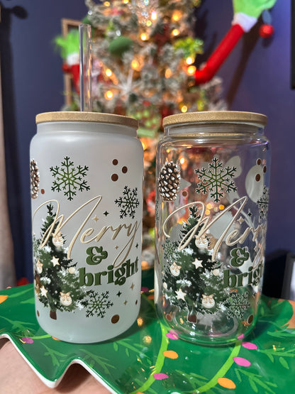 Merry & Bright 16oz Glass Can