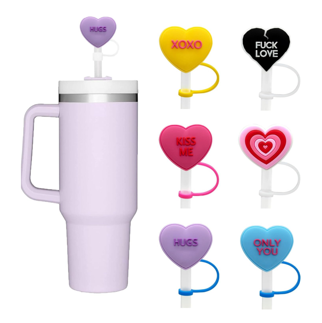 Candy Heart Silicone Straw Topper Covers for Stanley Straws