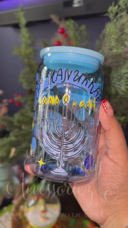 Happy Hanukkah 16oz Plastic Acrylic Can | Glass Can | for Kids and Adults