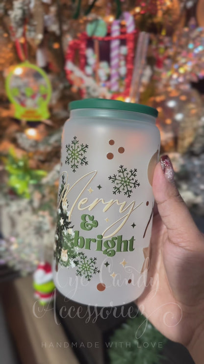 Merry & Bright 16oz Glass Can