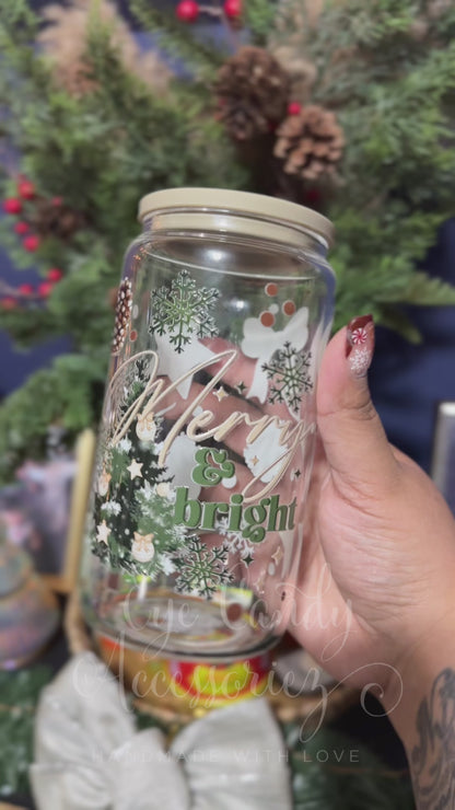 Merry & Bright 16oz Glass Can